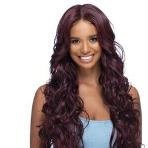 Freepart 13x4  heat friendly lace frontal 34" wig  with curls black w/ highlight